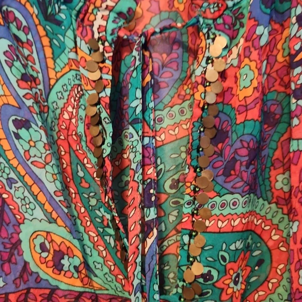 Moda International 100% Silk Beaded Sequined Peasant Blouse Size XS - Picture 4 of 13
